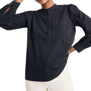 Madewell Denim Popover Jean Shirt Black Shrader Wash Boho Western
